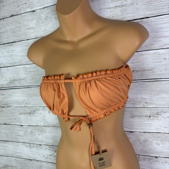 Free People X Toast Swim Ruffled Bandeau Bikini Top Sandstone Size Large - Picture 2 of 7